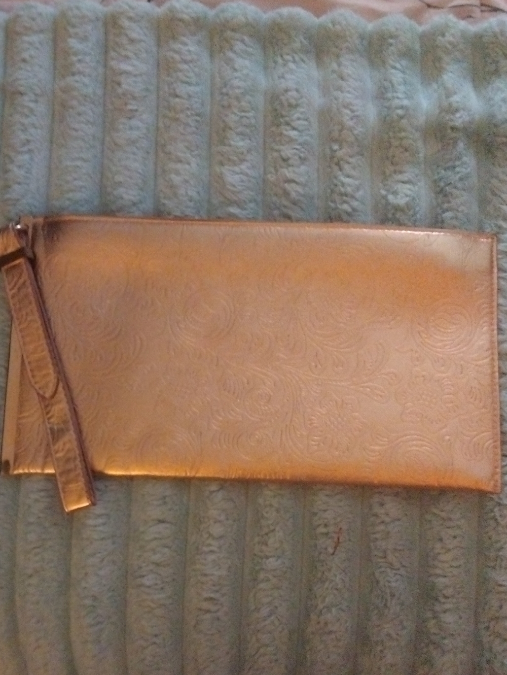 Embossed Metallic Rose Gold Wristlet Clutch